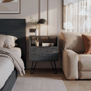 Sunvega Vienna Nightstand with Single Door Cabinet and Two Shelves