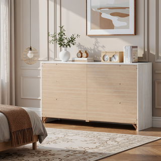 Sunvega Six-Drawer Dresser in Coastal White with Dark Bronze Handles for Bedroom