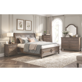 Sunvega Antique Brown Finish Nightstand with Hidden Drawer and Bun Feet