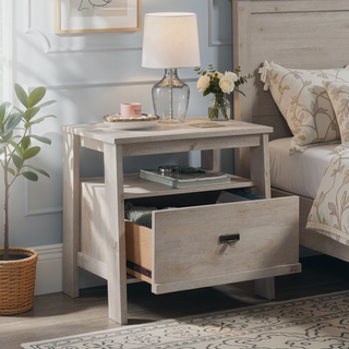 Sunvega Elegant Brown Nightstand with Smooth-Glide Drawer and Open Shelf
