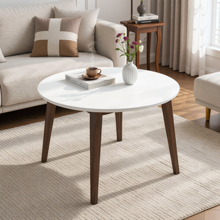 Sunvega Alina Contemporary White Dining Table with Solid Wood Base 43 Inch