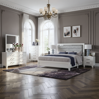 Sunvega White Queen Upholstered Bed with Modern LED Accent Lighting