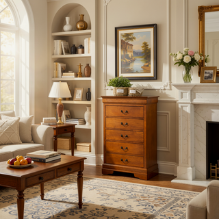 Sunvega Traditional Oak Bedroom Chest With Carved Bases and Curved Mouldings