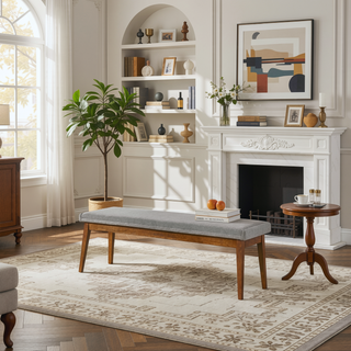 Sunvega Warren Bench in Ash Grey Upholstered Polyester Blend Fabric