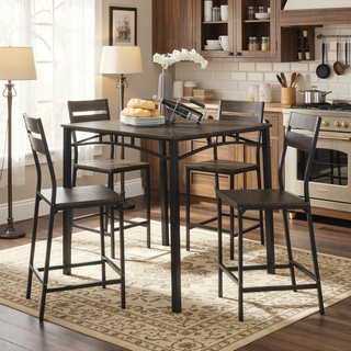 Sunvega Transitional Industrial 5pc Counter Height Dining Set With Square Table