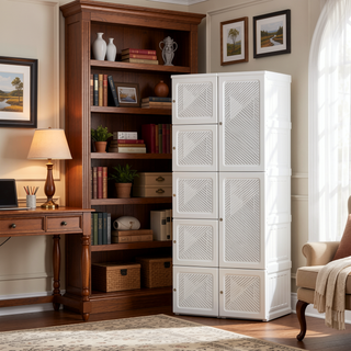 Sunvega Portable Wardrobe Closet with 8 Cube Compartments Hanging Rod and Magnet Doors