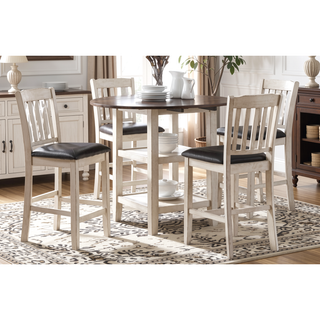 Sunvega White and Dark Cherry Finish Counter Height Table with 2 Drop Leaves