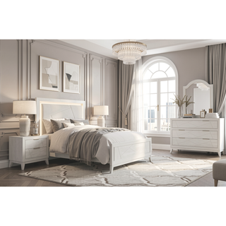 Sunvega Antique White Finish Oak Veneer Dresser with 6 Dovetail Storage Drawers