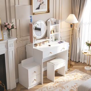 Sunvega Full Body Mirror Cabinet Vanity Table with Adjustable LED Lights and Power Station