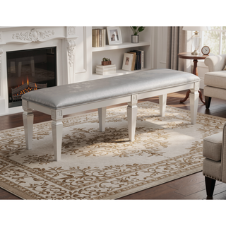 Sunvega Modern Glam Upholstered Bench with Sparkling Embellishments and Silver Gray Finish