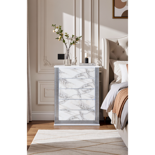 Sunvega Modern Sleek Nightstand with LED Light and Rich Chrome Accents