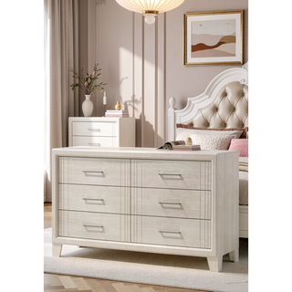 Sunvega Contemporary White Beige Finish Wooden Nightstand with Two Drawers