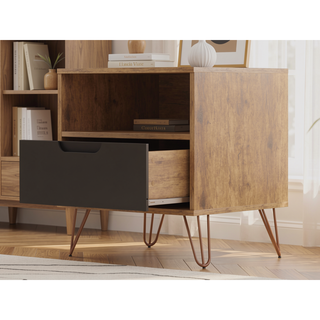 Sunvega Mid-Century Modern Pink Nightstand with Drawer and Open Shelf