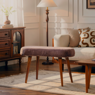 Sunvega Solid Mango Wood Bench with Soft Mocha Faux Fur Upholstery and Nordic Legs