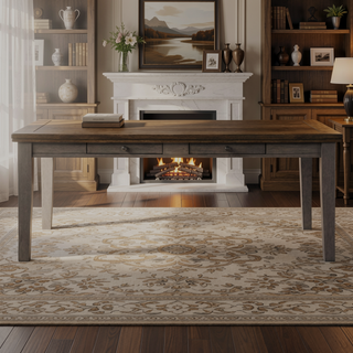 Sunvega Traditional Style Cherry and Gray Finish Wooden Dining Table with 6 Drawers