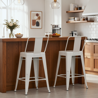 Sunvega 24 Inch Distressed White Metal Counter Height Stool Set of 2