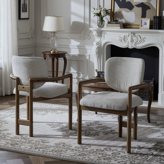 Sunvega Upholstered Arm Chairs Set of 2 with White Fabric Seating and Rubber Wood Frame