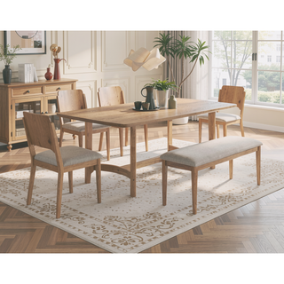 Sunvega Modern Rectangular Dining Table with Light Brown Beige Finish and Softly Rounded Corners