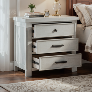 Sunvega Light Gray Finish Nightstand with 3 Dovetail Drawers for Bedroom Storage