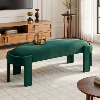 Sunvega Green Velvet Upholstered Bench with Foam Cushioned Seat and Durable Plywood Frame