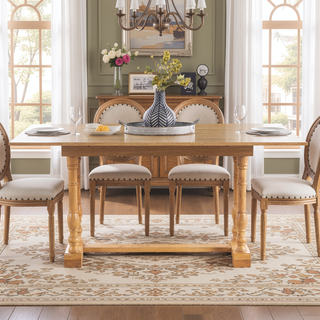 Sunvega Modern Farmhouse Folding Trestle Console to Dining Table in Natural Oak