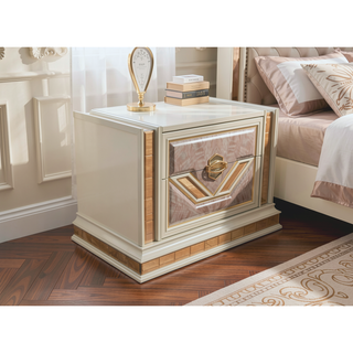 Sunvega Art Deco Nightstand with Gold Accents Spacious Soft Closing Drawers
