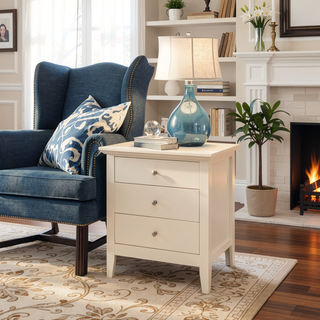 Sunvega Beige Finish Casual Nightstand with Open Shelf for Bedroom