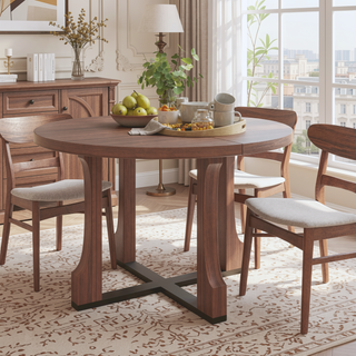 Sunvega 48 Inch Round Dining Table with Vintage Farmhouse Pedestal Base