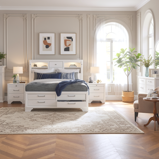 Sunvega White Finish Nightstand with Two Bottom Drawers and Dovetail Joints
