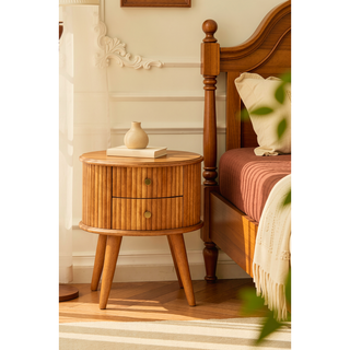 Sunvega Modern Art Handcrafted Solid Mango Wood Soba Bedside Table with 3 Drawers
