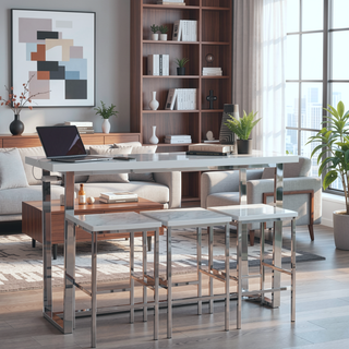 Sunvega White Marble 4-Piece Counter Height Dining Set with Power Outlet