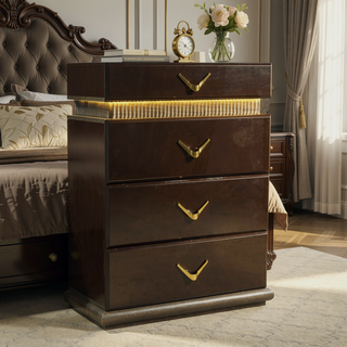 Sunvega Modern Brown Wood Chest with Five Drawers and LED Lighting