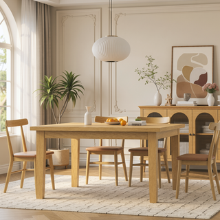 Sunvega 54 Inch Square Dining Table for 8 with Solid Wood Oak Veneer Top