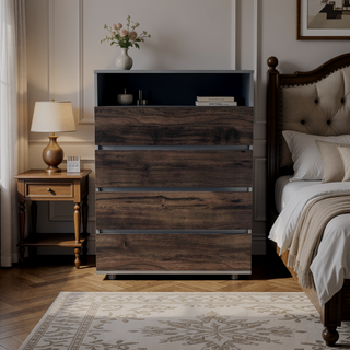 Sunvega Alpine Four Drawer Dresser with Flat Front Design for Bedroom Storage