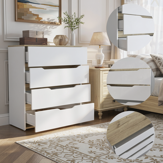 Sunvega Superior Top Four Drawer Dresser in Black and Light Oak Finish