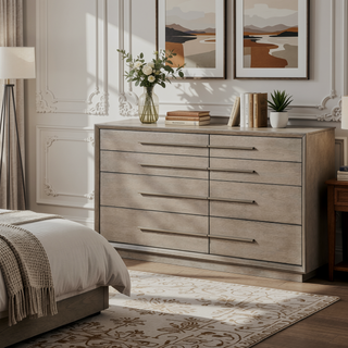 Sunvega Modern Retro Smoked Peppercorn Eight-Drawer Dresser with Ample Storage