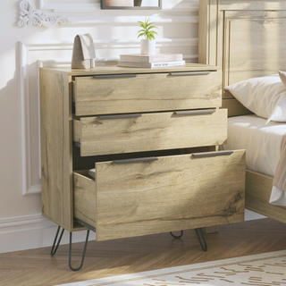 Sunvega Light Oak Dresser with Hairpin Legs and Three Spacious Drawers for Bedroom
