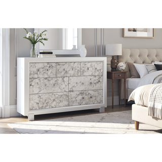 Sunvega Marble Style Dresser with Spacious Drawers and Knob Hardware