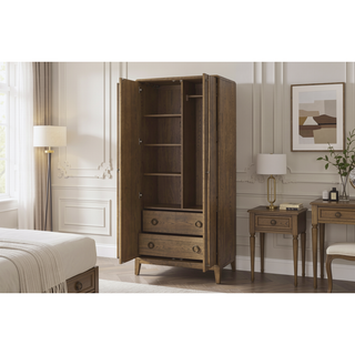 Sunvega Latte Wood Armoire with 2 Cedar Lined Drawers and Metal Hardware