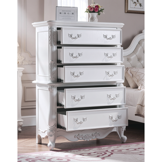 Sunvega White Finish Chest with Ample Storage Drawers and Versatile Shelf