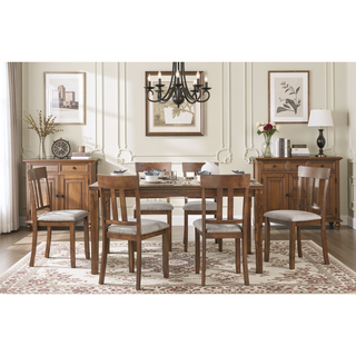 Sunvega 7-Piece Dining Table and 6 Chairs Set with Textured Fabric Upholstery