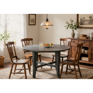 Sunvega Rustic Gray Finish Round Dining Table with Wooden Tapered Legs