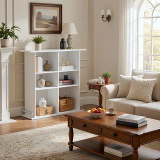 Sunvega White High Gloss 6-Shelf Wooden Bar Table with Metal Footrest