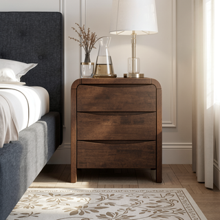 Sunvega Mid Century Modern Solid Wood 3-Drawer Nightstand Bed Side Table