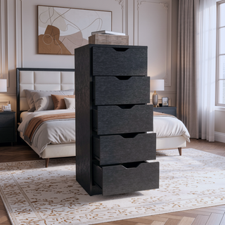 Sunvega 5 Drawer Tall Dresser with Pull Out System in Fine White Finish