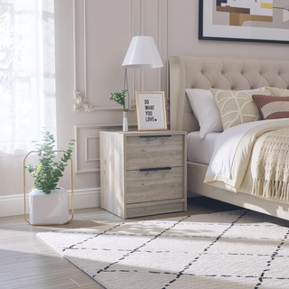 Sunvega Light Gray Two Drawer Nightstand with Metal Handle for Bedroom