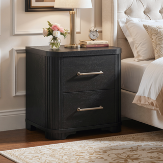 Sunvega Modern Style Bedroom Nightstand with 2 Dovetail Drawers and Charcoal Finish