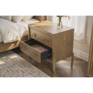 Sunvega 2 Drawer Nightstand with USB Charging Ports in a Softer Modern Latte Finish