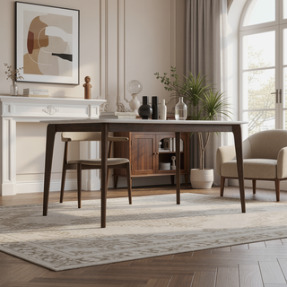 Sunvega Lindsey Mid-Century Modern Solid Wood Dining Table with White Top and Walnut Legs