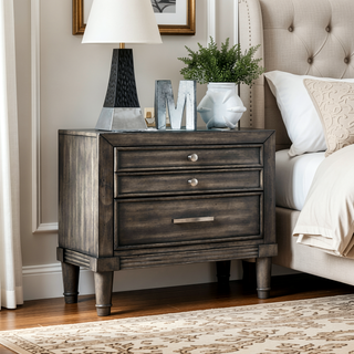 Sunvega Transitional Gray Solid Wood Nightstand with Hidden Drawer and Nickel Knob